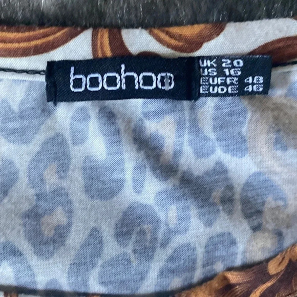 Boohoo chain link  leopard print white oversized T-shirt dress Sz 16 - Picture 4 of 7